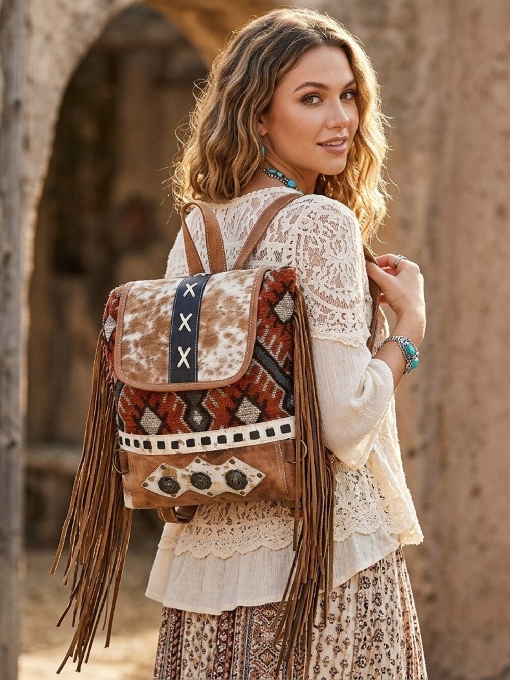 Desert Sunset Boho Western Fringe Backpack